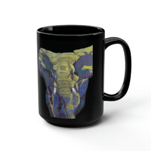 Black Ceramic Elephant Running Free Coffee Mug, 15oz