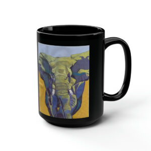 Black Ceramic Elephant Running Wild Coffee Mug, 15oz