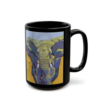 Black Ceramic Elephant Running Wild Mug (11oz, 15oz)