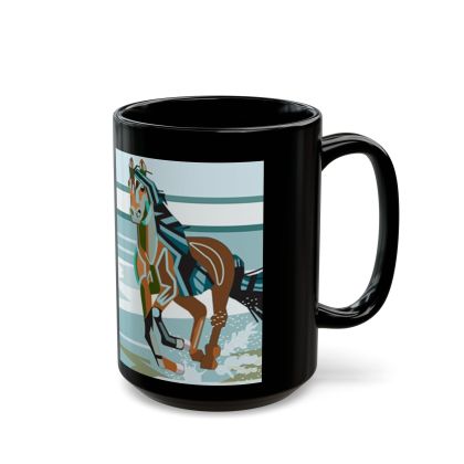Black Ceramic Horse Running on the Beach Mug (11oz, 15oz)